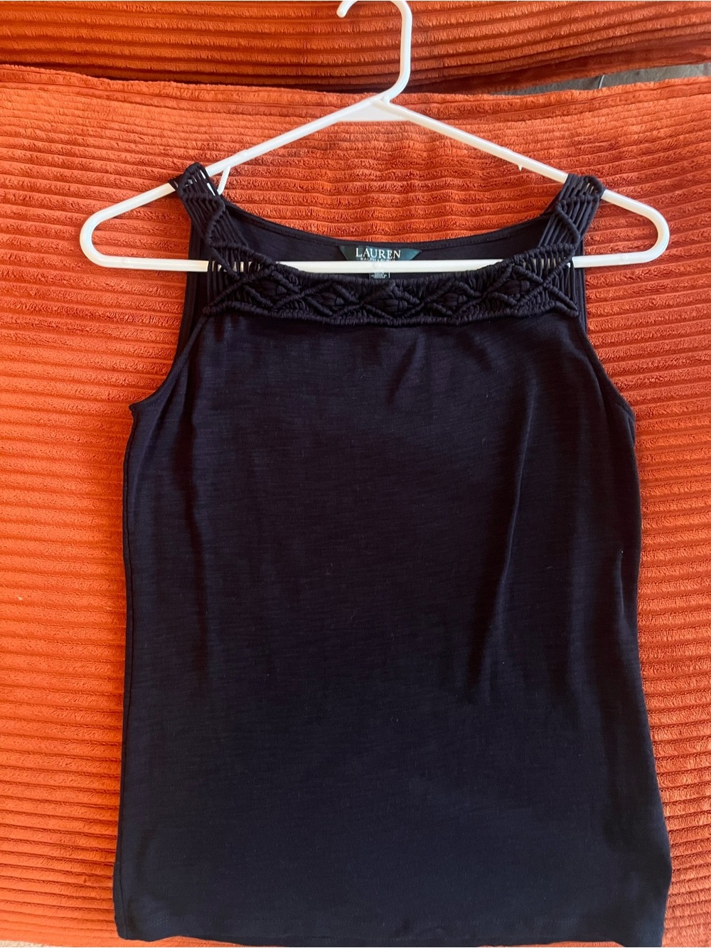 Ralph Lauren Black Macramé-Trim Tank